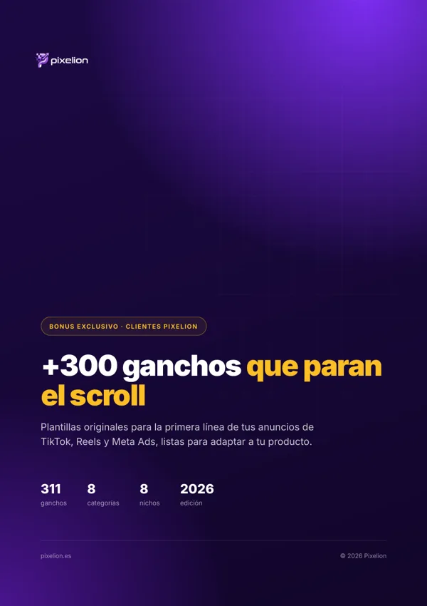 Portada del PDF «+300 ganchos para anuncios» de Pixelion