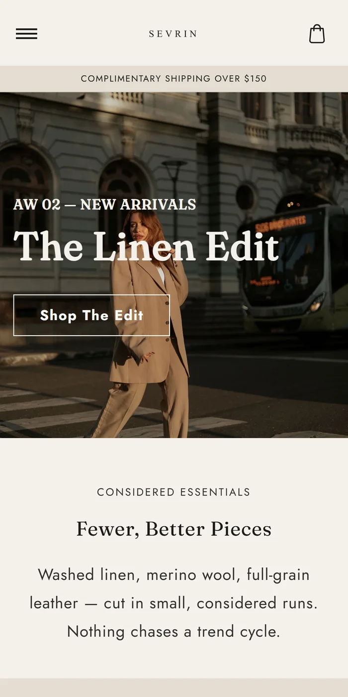 Sevrin — fashion store built with Pixelion