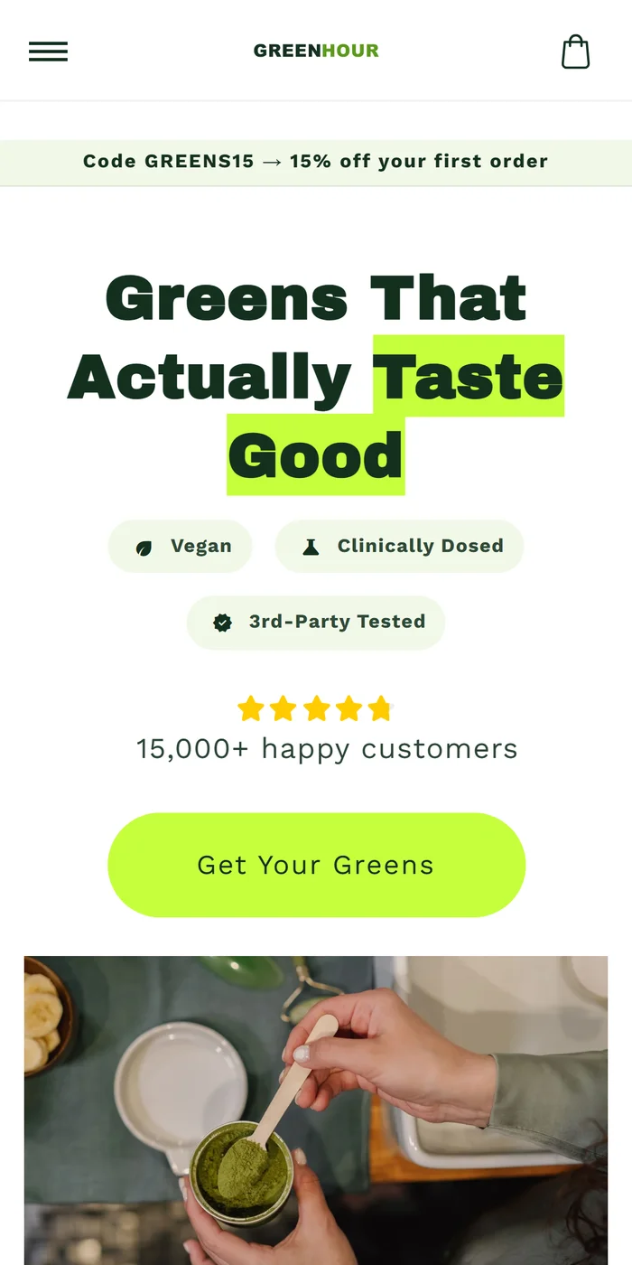 Greenhour — supplements store built with Pixelion